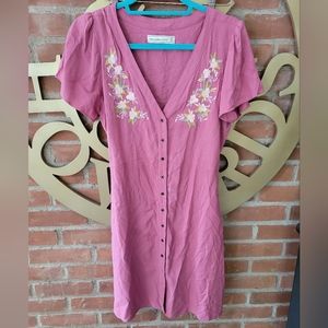 Abercrombie And Fitch Womens M Dress Pink Button Down Floral Embroidered